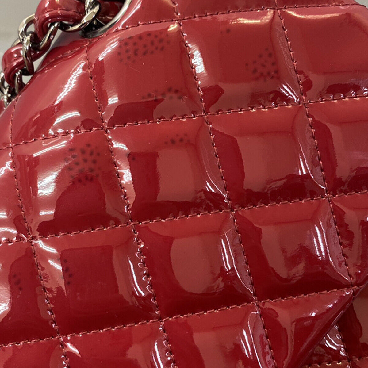 CHANEL CC Matelasse 25 Chain Shoulder Bag Patent Leather Red SHW 373RJ867