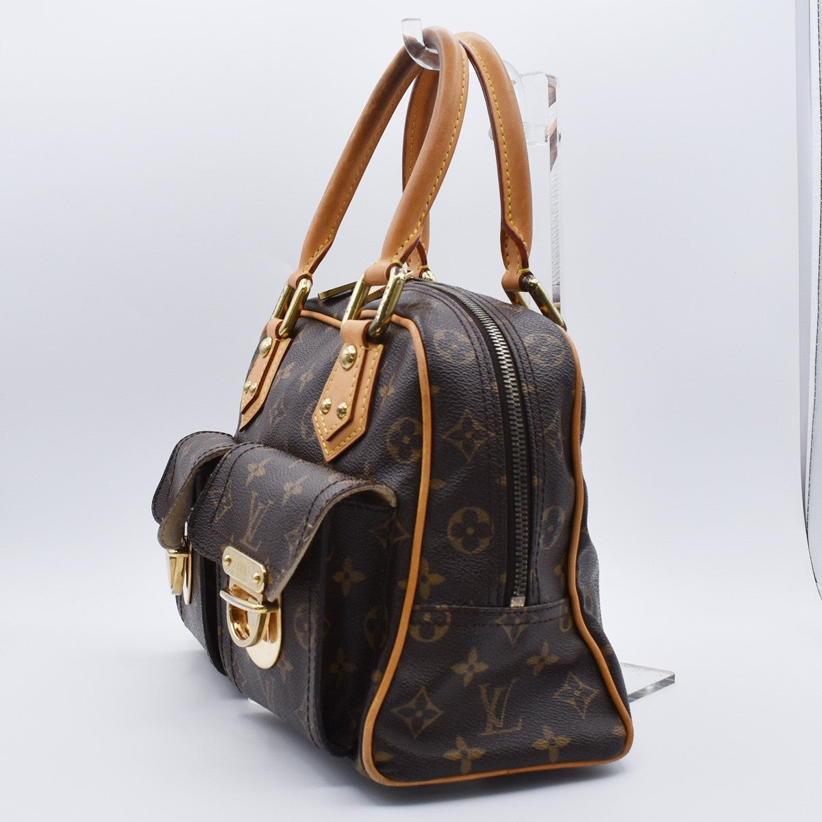 LOUIS VUITTON Manhattan PM Hand Bag Monogram Leather Brown Gold M40026 18AA035