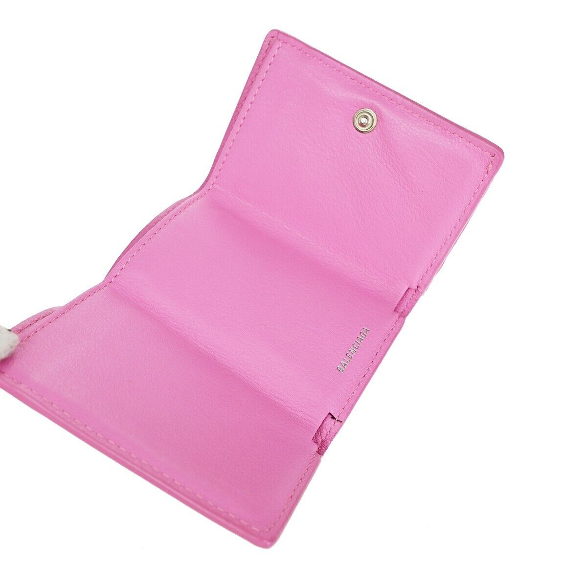 BALENCIAGA Logo Paper Mini Trifold Wallet Purse Leather Pink SHW Italy 62KA225