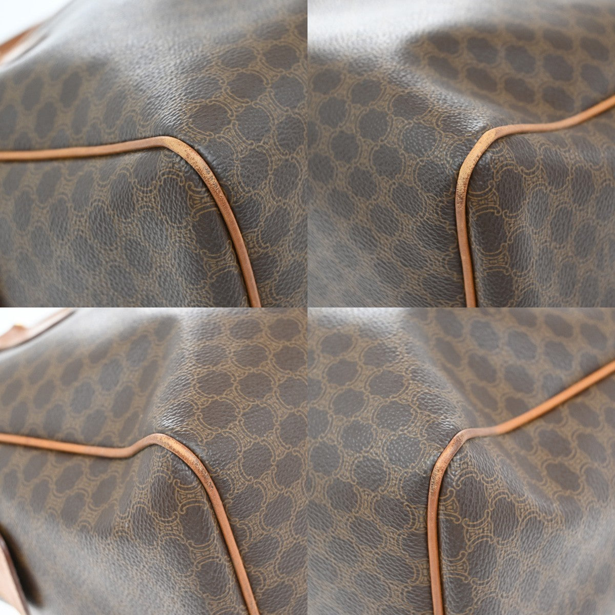CELINE Logo Macadam Pattern Travel Hand Boston Bag PVC Leather Brown 69KB421