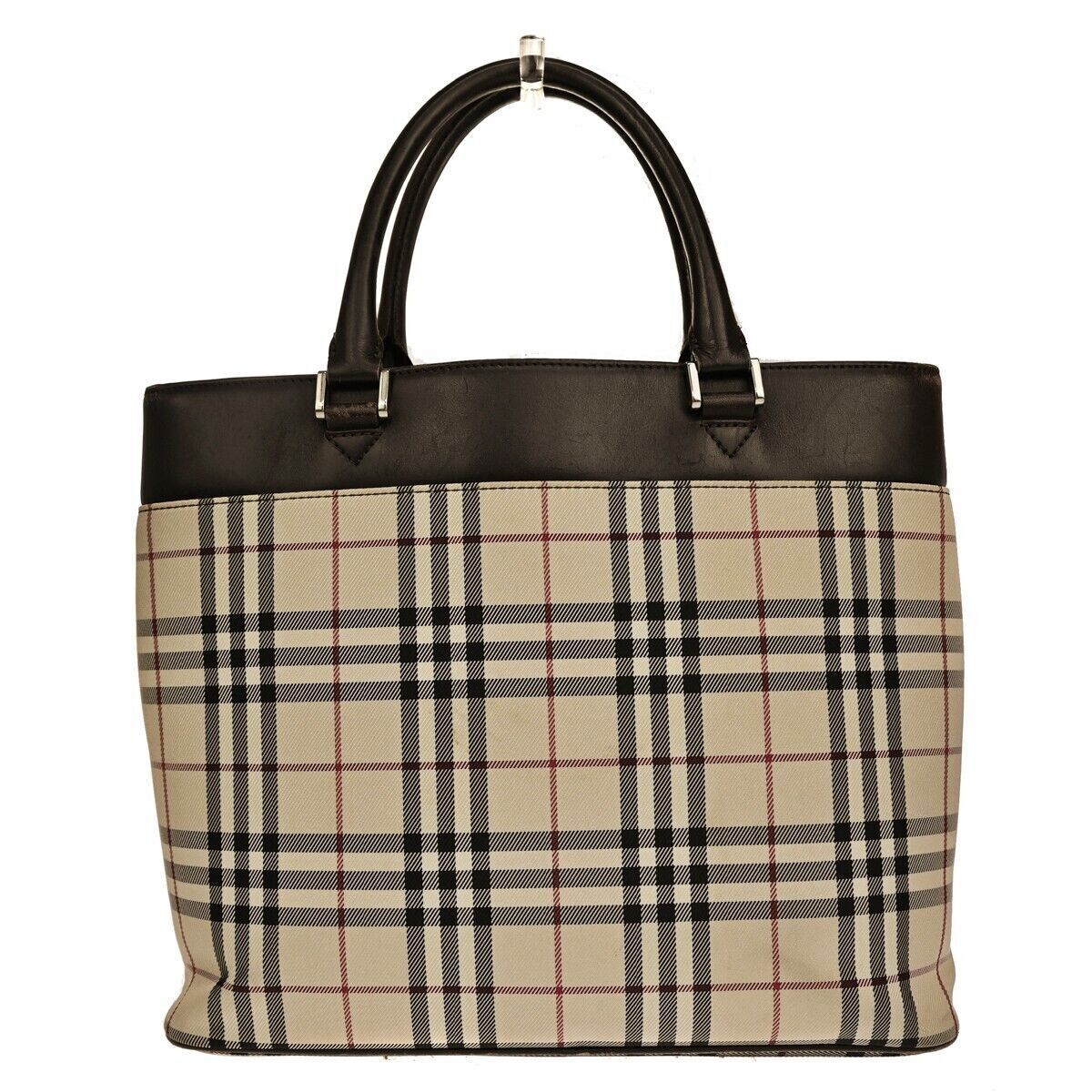 BURBERRY Logo Nova Check Tote Hand Bag Canvas Leather Beige Brown 60GA069