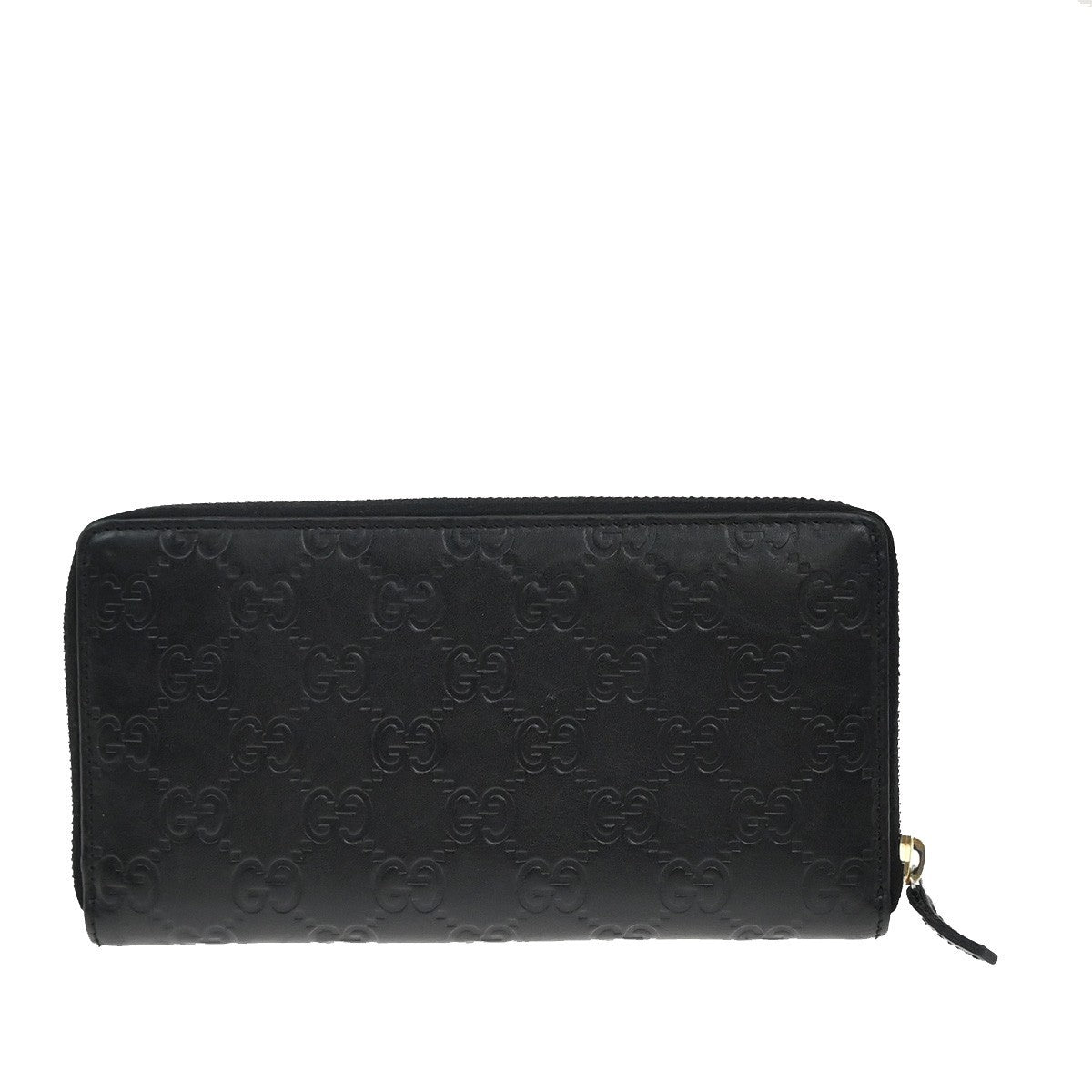 GUCCI Logo Guccissima GG Pattern Long Zipper Wallet Leather Black Gold 02KB378