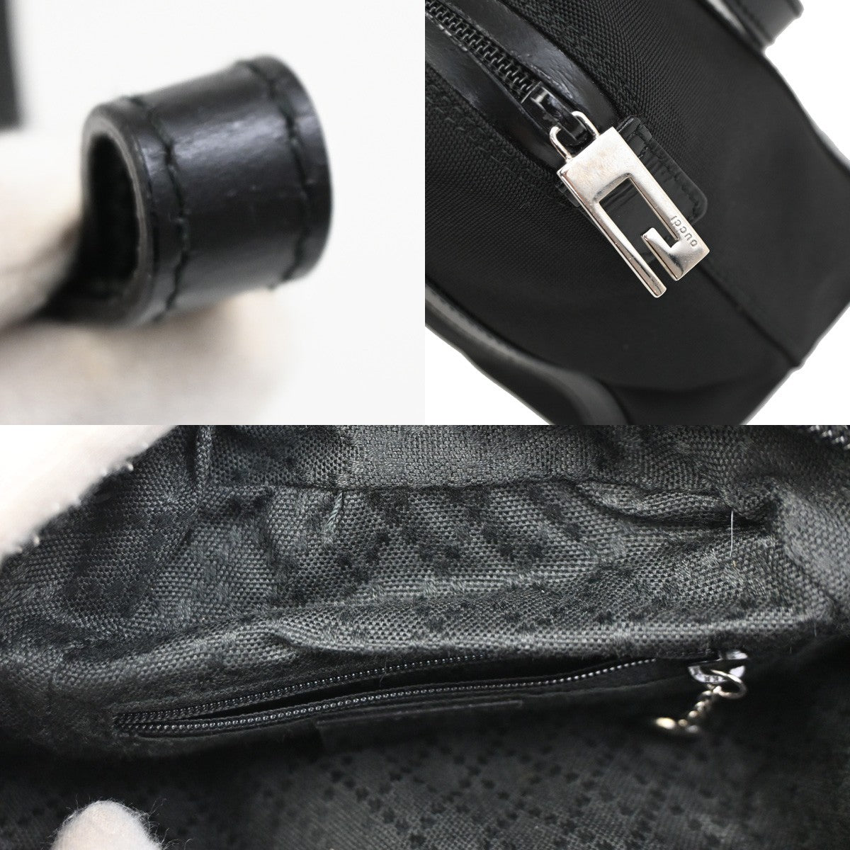GUCCI 2Way Shoulder Hand Bag Nylon Black Sliver Italy 09DA133