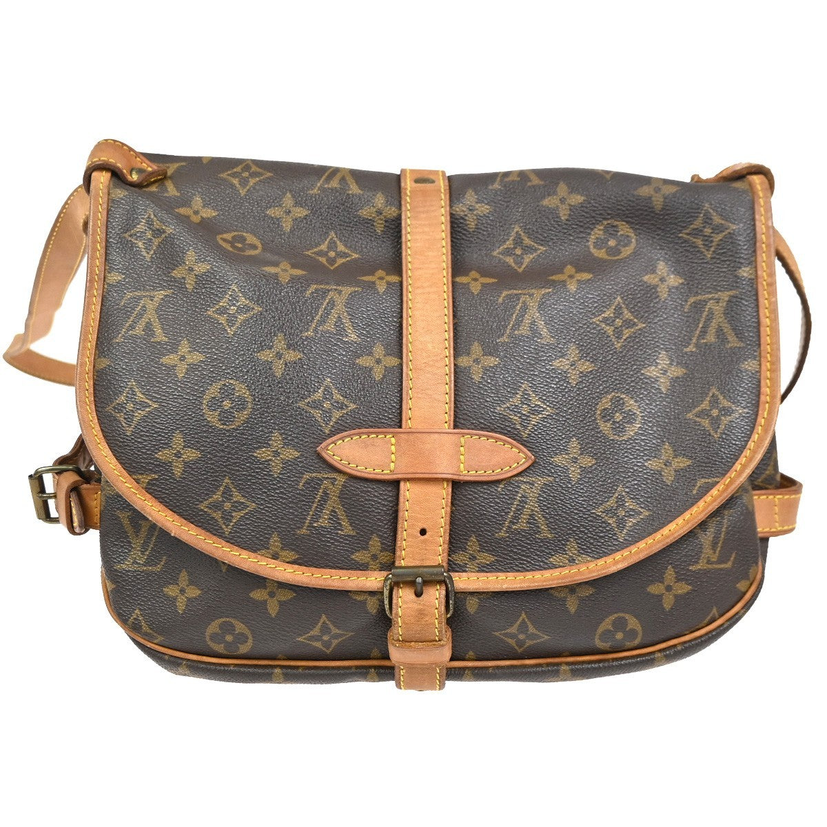 LOUIS VUITTON Logo Saumur 30 Shoulder Bag Monogram Leather Brown M42256 82CA792