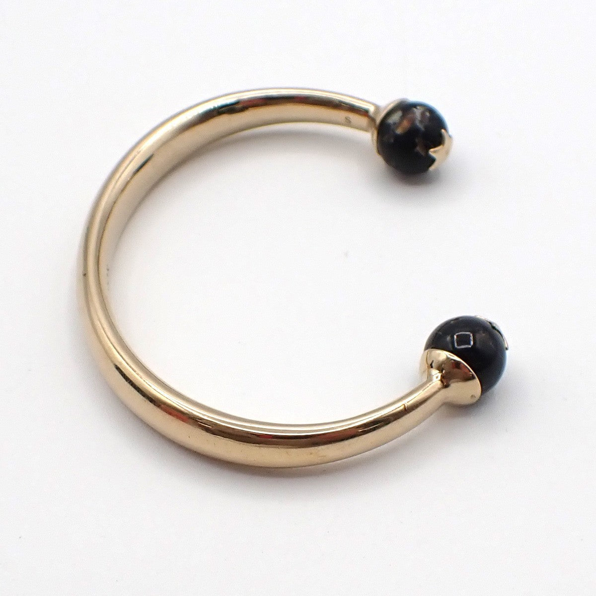 CHRISTIAN DIOR Logo Sphere Bangle Size S Black Enamel Gold 05KP448