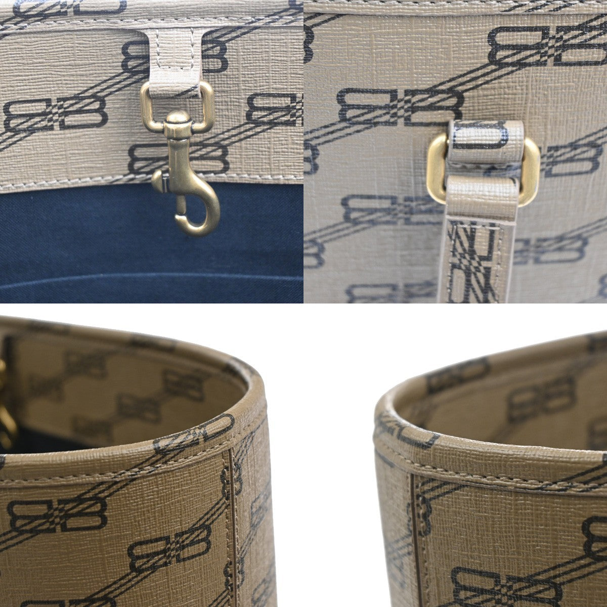 BALENCIAGA BB Monogram Shoulder Hand Bag PVC Leather Beige GHW Italy 46RL673