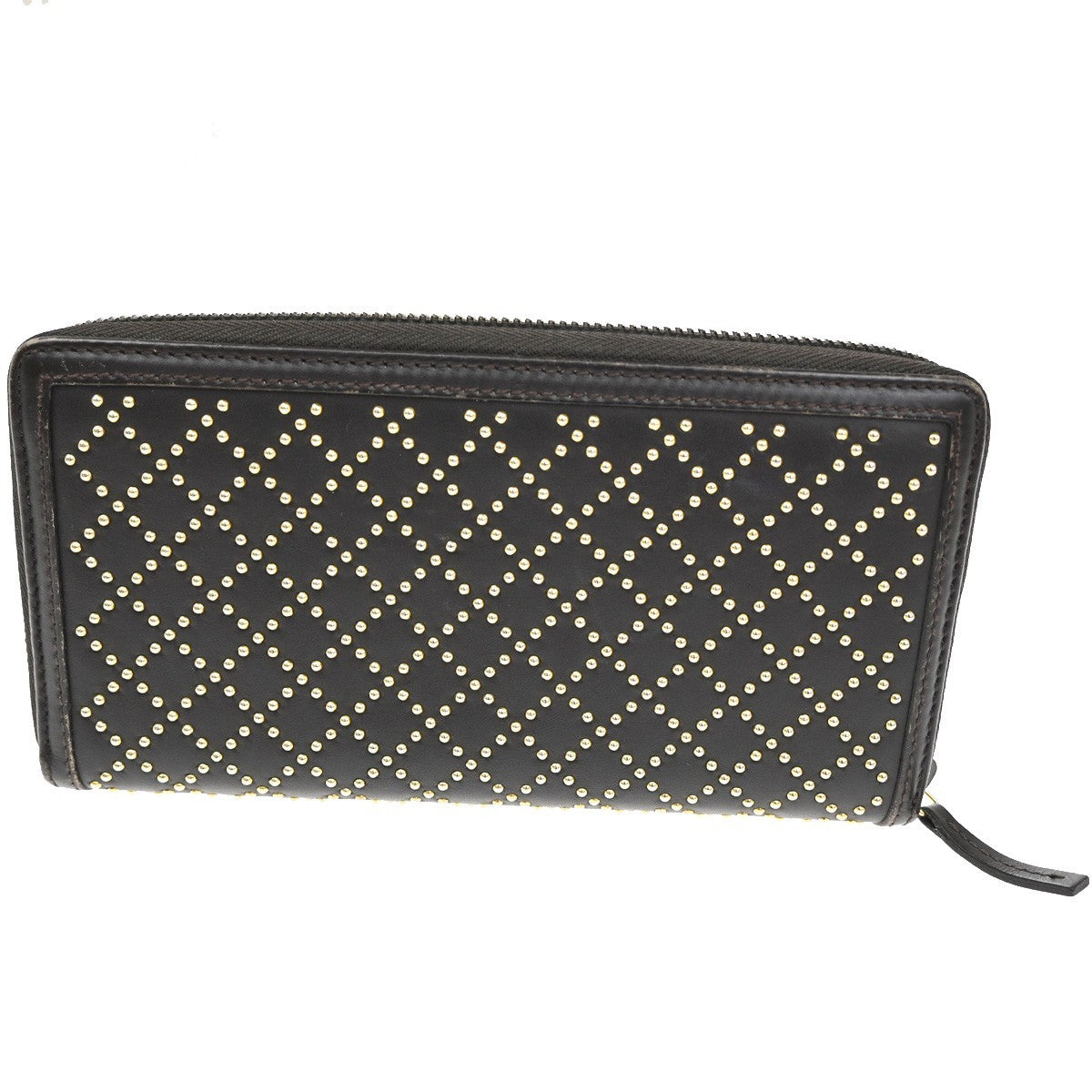 GUCCI Logo Diamante Studded GG Long Zipper Wallet Leather Brown Gold 62TA307