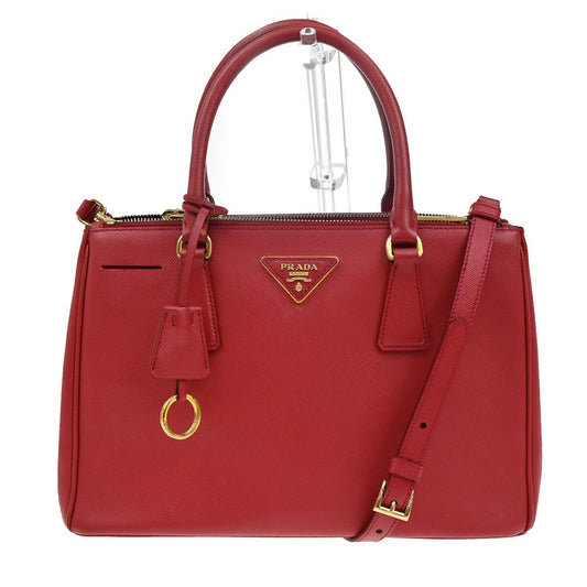 PRADA Logo Saffiano 2Way Shoulder Hand Bag Leather Red GHW 95RF247