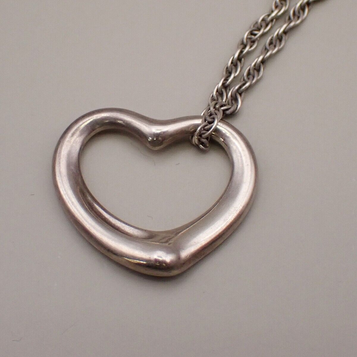 TIFFANY & CO. Open Heart 22mm Chain Necklace Ag 925 Elsa Peretti Silver 02YG729