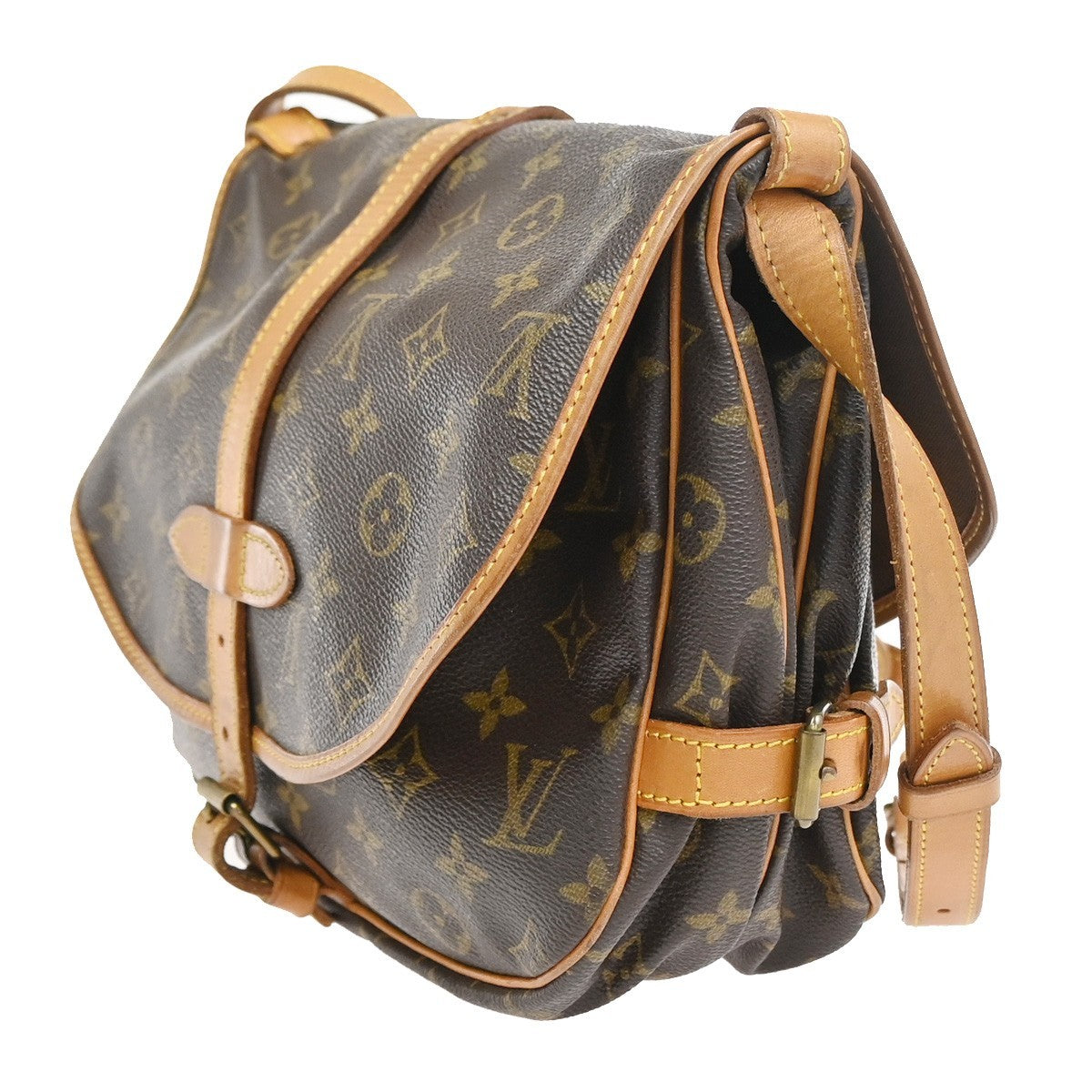LOUIS VUITTON Logo Saumur 30 Shoulder Bag Monogram Leather Brown M42256 72KC902