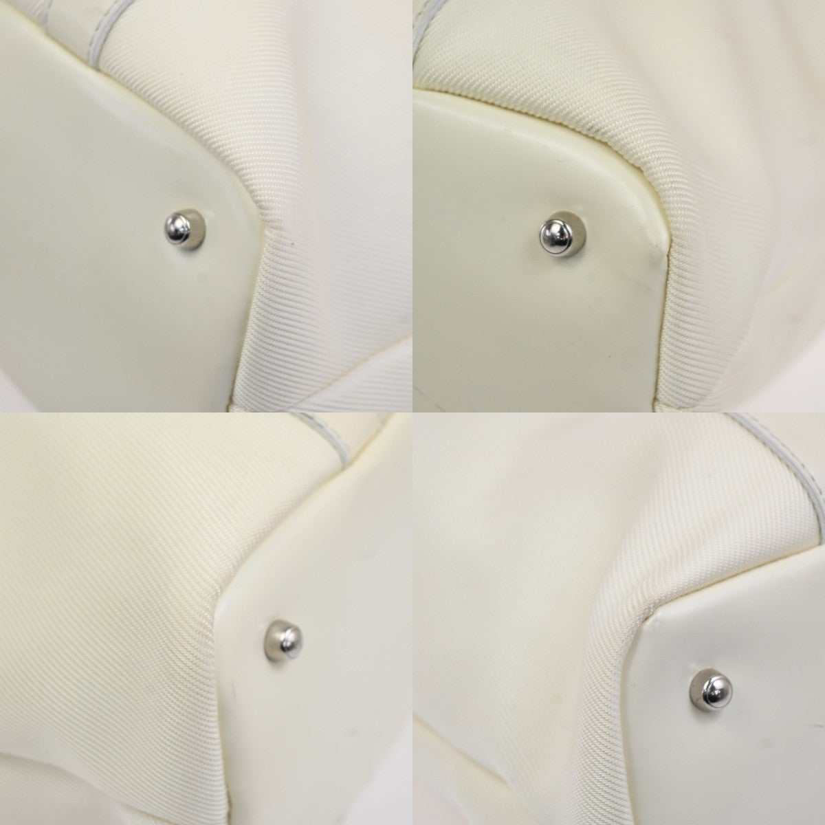 GUCCI Logo Bamboo Tote Handbag Nylon Patent Leather White SHW Italy 66KC967