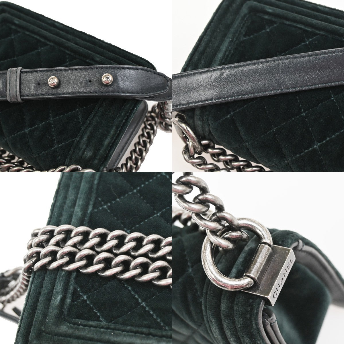 CHANEL Boy CC Chain Mini Shoulder Bag Velvet Leather Green SHW Italy 330RQ030