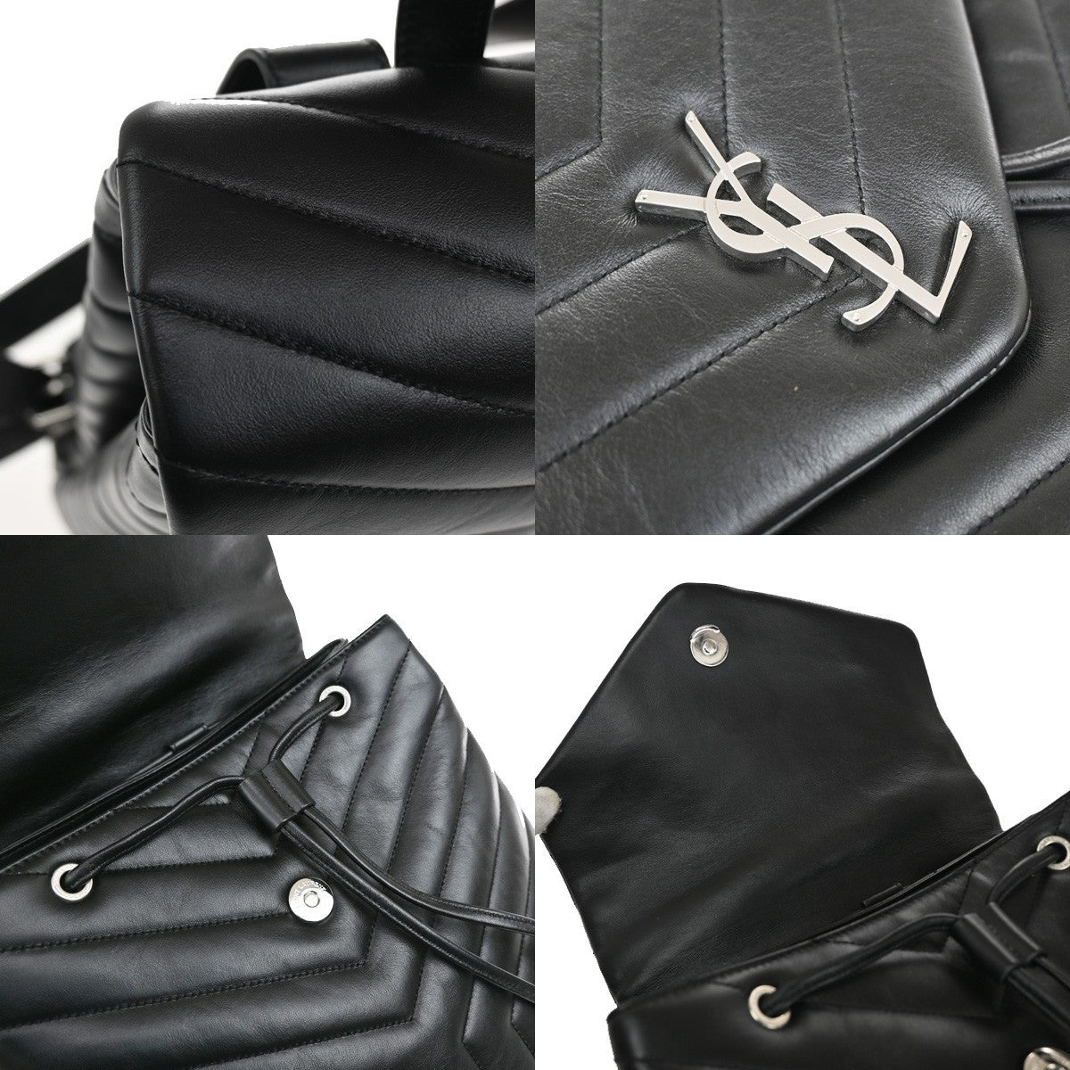 SAINT LAURENT YSL Logo LouLou Backpack Bag Leather Black SHW Italy 652LC599