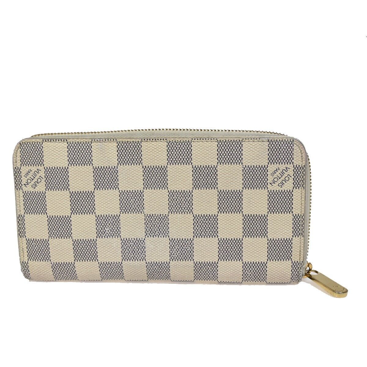 LOUIS VUITTON Long Zippy Wallet Purse Damier Azur Leather White N60019 32SH751