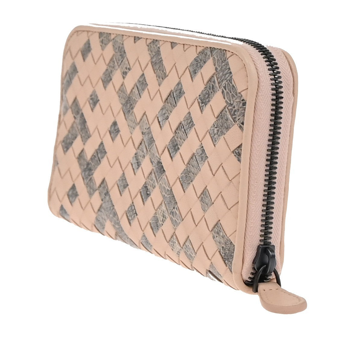 BOTTEGA VENETA Intrecciato Zip Around Long Wallet Embossing Leather Pink 33RF621