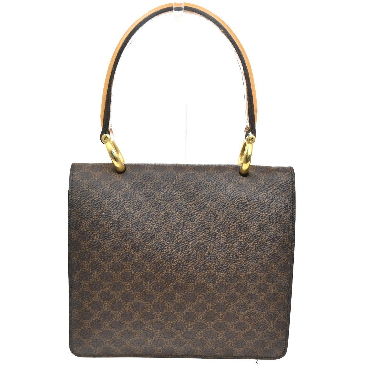 CELINE Logo Macadam Double flap Hand Bag PVC Leather Brown GHW Italy 34MA096