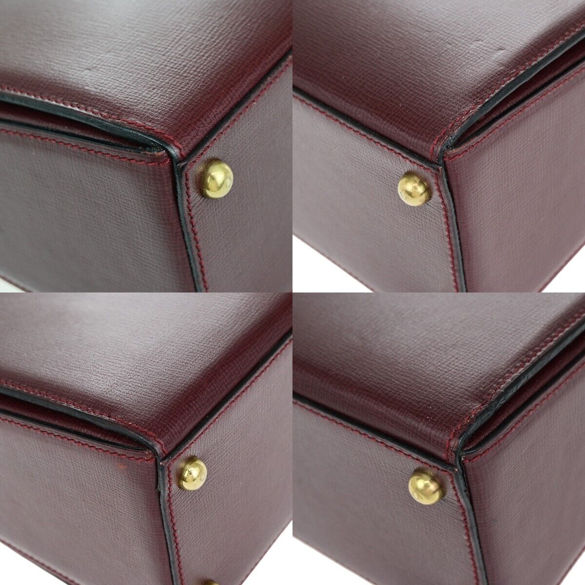 CARTIER 2C Logos Hand Bag Leather Bordeaux Gold-Plated Made In Spain 78EC825