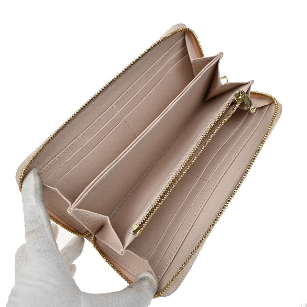 CHRISTIAN DIOR Logo Cannage Zipper Around Long Wallet Leather Pink GHW 80KB338