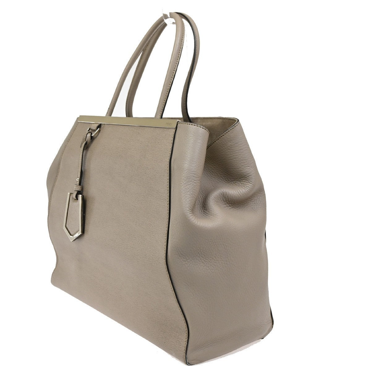 FENDI Logo Large 2Jours Hand Tote Bag Leather Beige Greige SHW Italy 32YH863