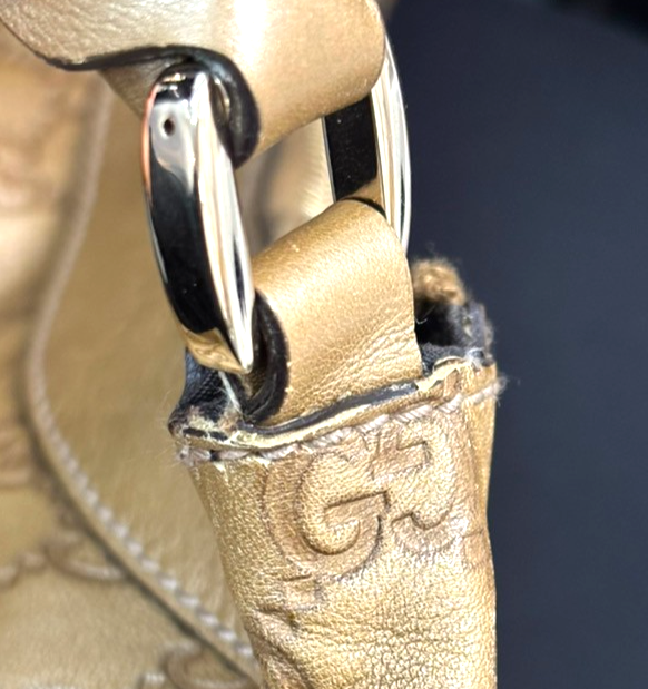 GUCCI Guccissima Abbey One Shoulder Hand Bag Embossing Leather Gold GHW  84TA490