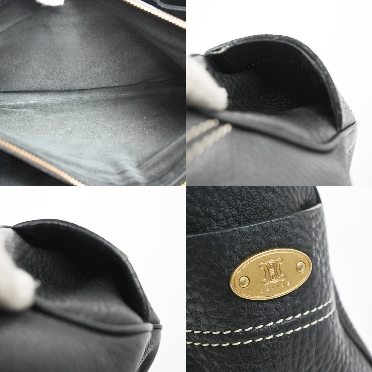 CELINE Logo Macadam Boogie Tote Hand Bag Leather Navy Blue GHW Italy 80MA323