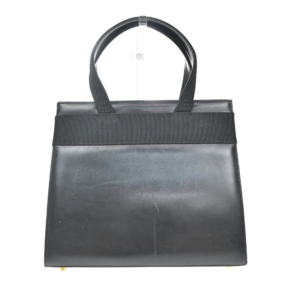 SALVATORE FERRAGAMO Logo Vara Hand Bag Leather Canvas Black GHW Italy 62KB114
