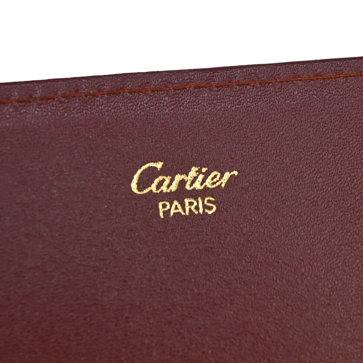 MUST DE CARTIER 2C Logo Wallet Clutch Hand Bag Leather Bordeaux Gold 07EA095