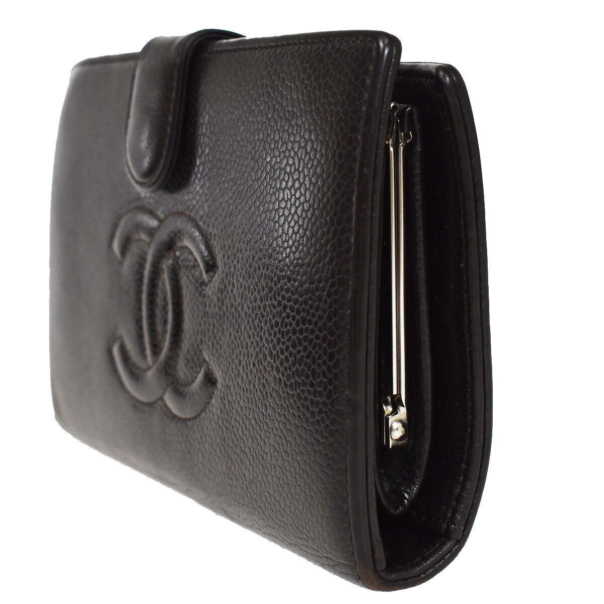 CHANEL CC Logo Long Bifold Wallet Purse Caviar Skin Leather Brown Spain 86RC723