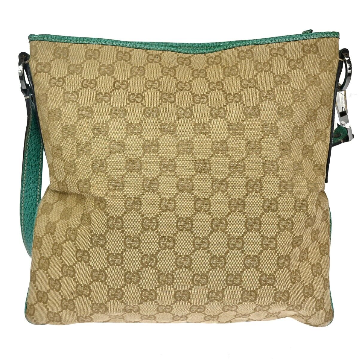 GUCCI Logo GG Pattern Crossbody Shoulder Bag Canvas Leather Beige Green 67EA104