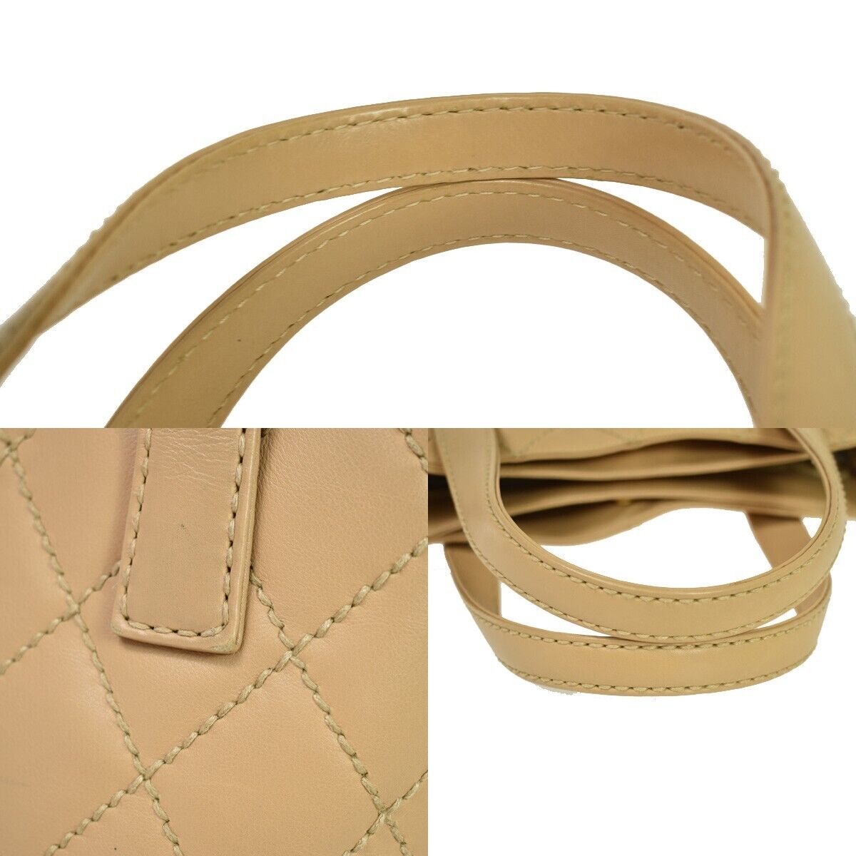 CHANEL CC Logo Wild Stitch Hand Tote Bag Leather Beige Gold Italy 699RH707