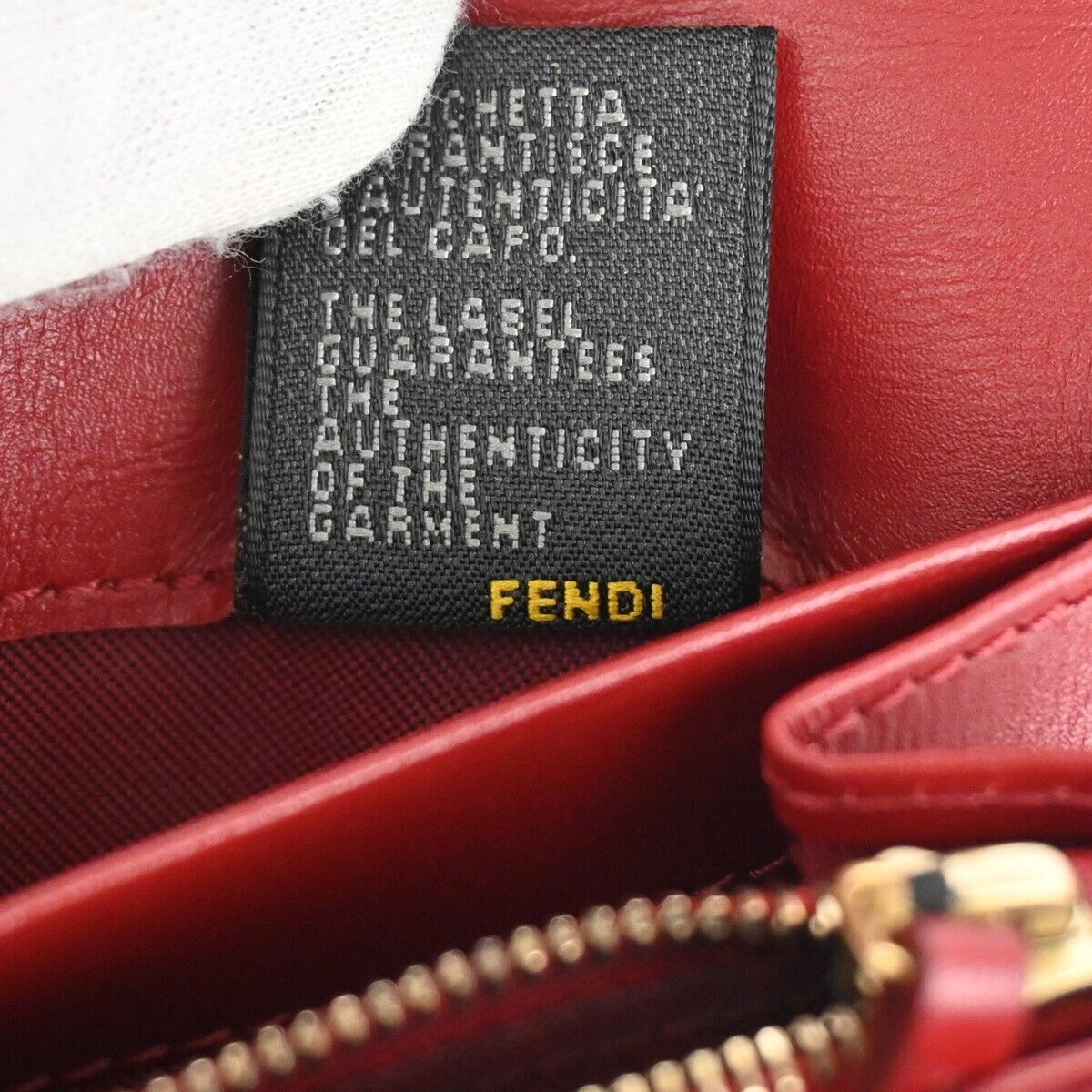FENDI Logo Long Bifold Wallet Leather Red Gold Italy 64RH623