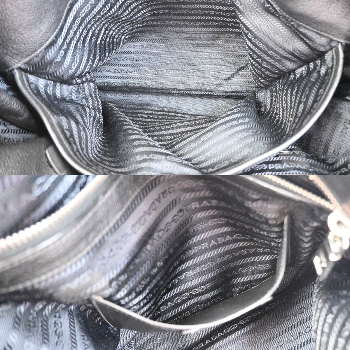 PRADA Logo Shoulder Hand Tote Bag Vitello Daino Leather Black SHW 87KC950