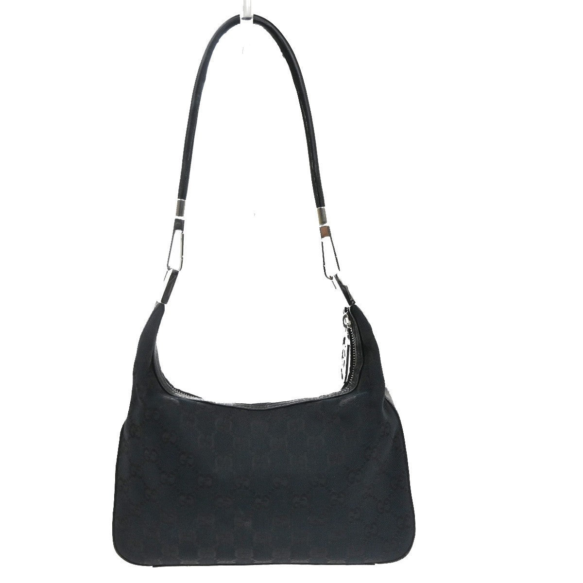 GUCCI Logo GG Pattern Shoulder Hand Bag Canvas Leather Black SHW Italy 34TA703
