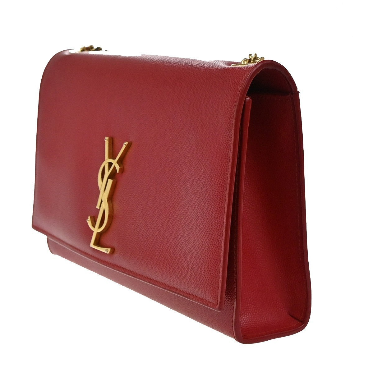 SAINT LAURENT YSL Logo 2Way Chain Shoulder Clutch Bag Red GHW Italy 22RF821