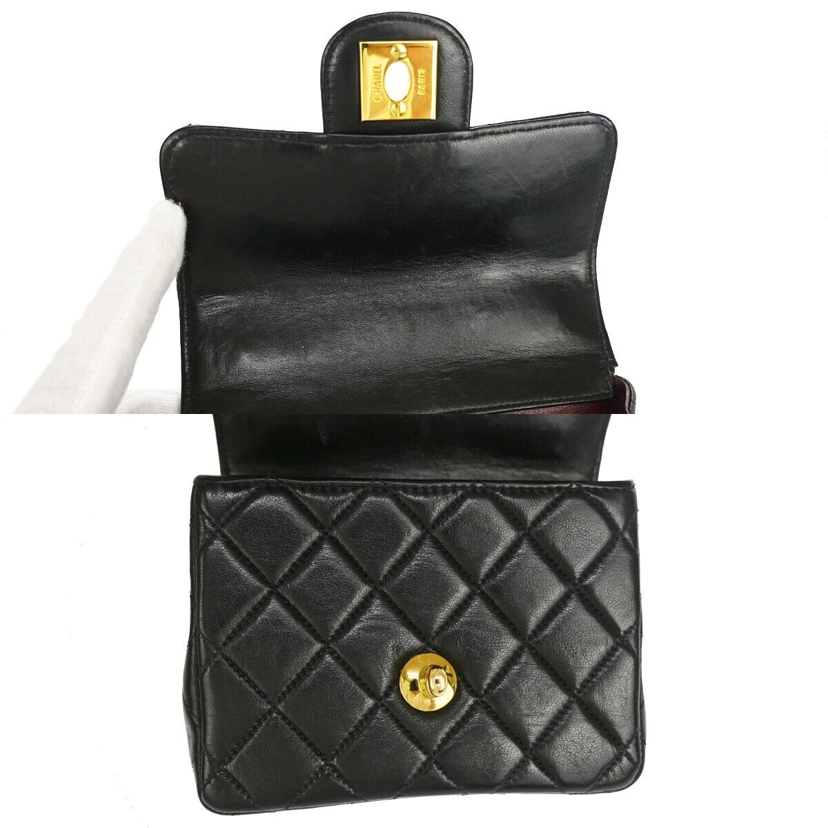 CHANEL CC Mini & Matelasse 25 Pair Hand Bag Leather Black GHW Vintage 550RH637
