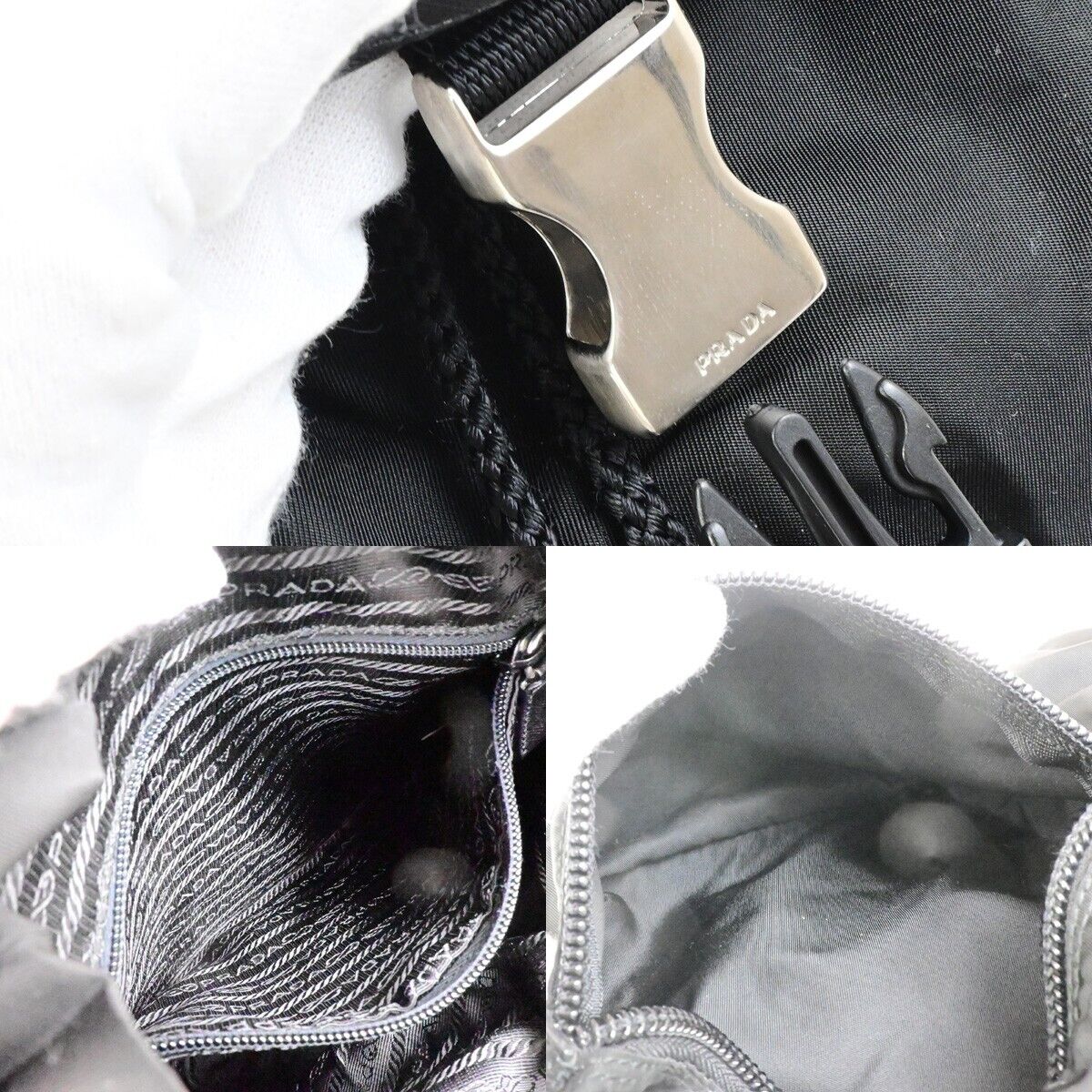 PRADA MILANO Logo Backpack Bag Nylon Leather Black Silver Made In Italy 83KA433