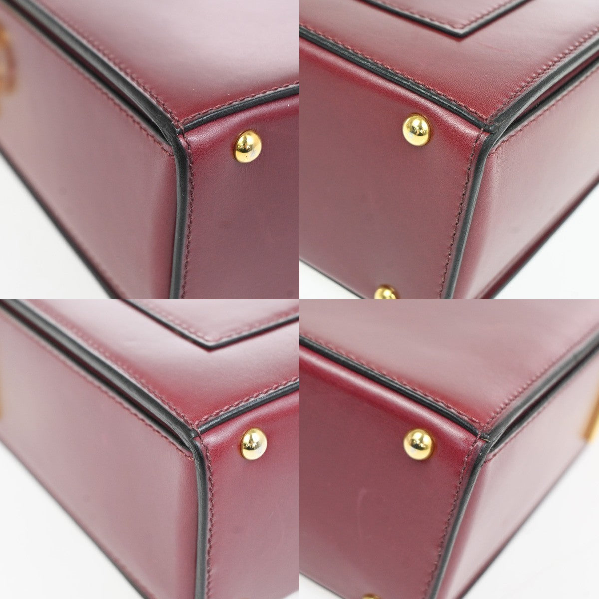 CELINE Logo Ring Shoulder Box Bag Leather Burgundy Italy GHW 38CA859
