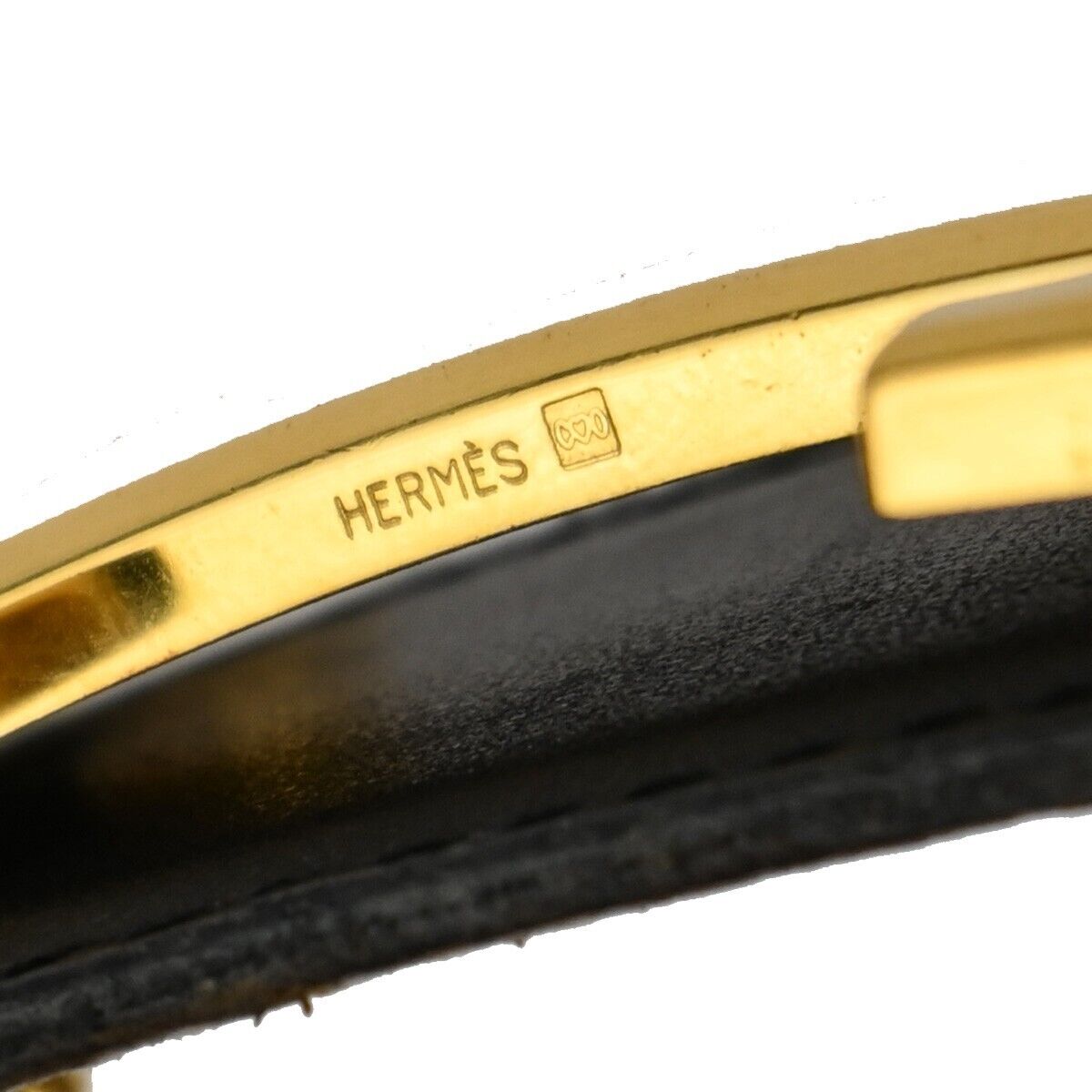 HERMES H Logo Constance Reversible Buckle Belt #68 Leather Black Gold 86YD916