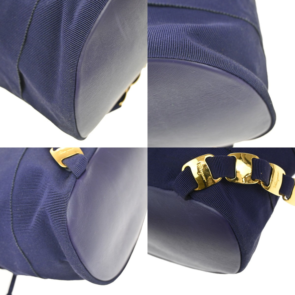 SALVATORE FERRAGAMO Vara Chain Shoulder Bag Canvas Leather Purple GHW 63YH214
