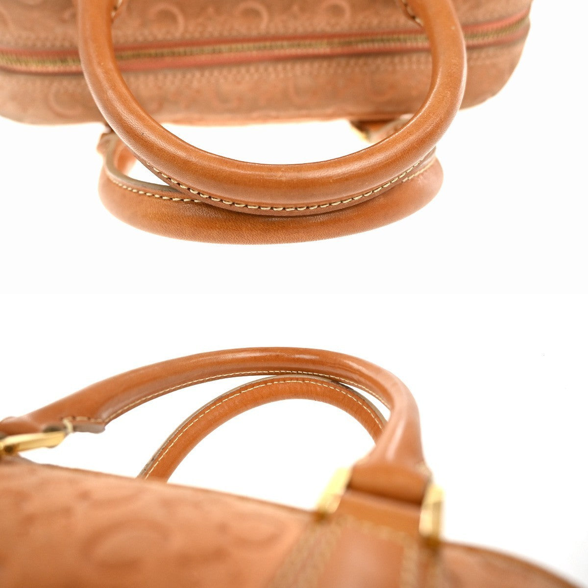 CELINE Logo C Macadam Pattern Hand Bag Suede Leather Orange Brown Italy 68MA192
