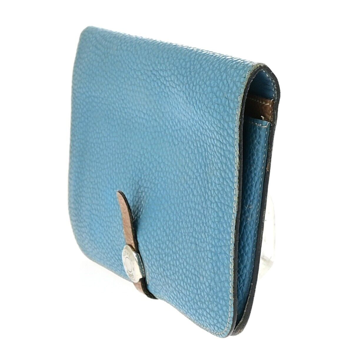 HERMES Dogon GM Coin Case Bicolor Bifold Wallet Togo Leather Bleu Jean 32KA284