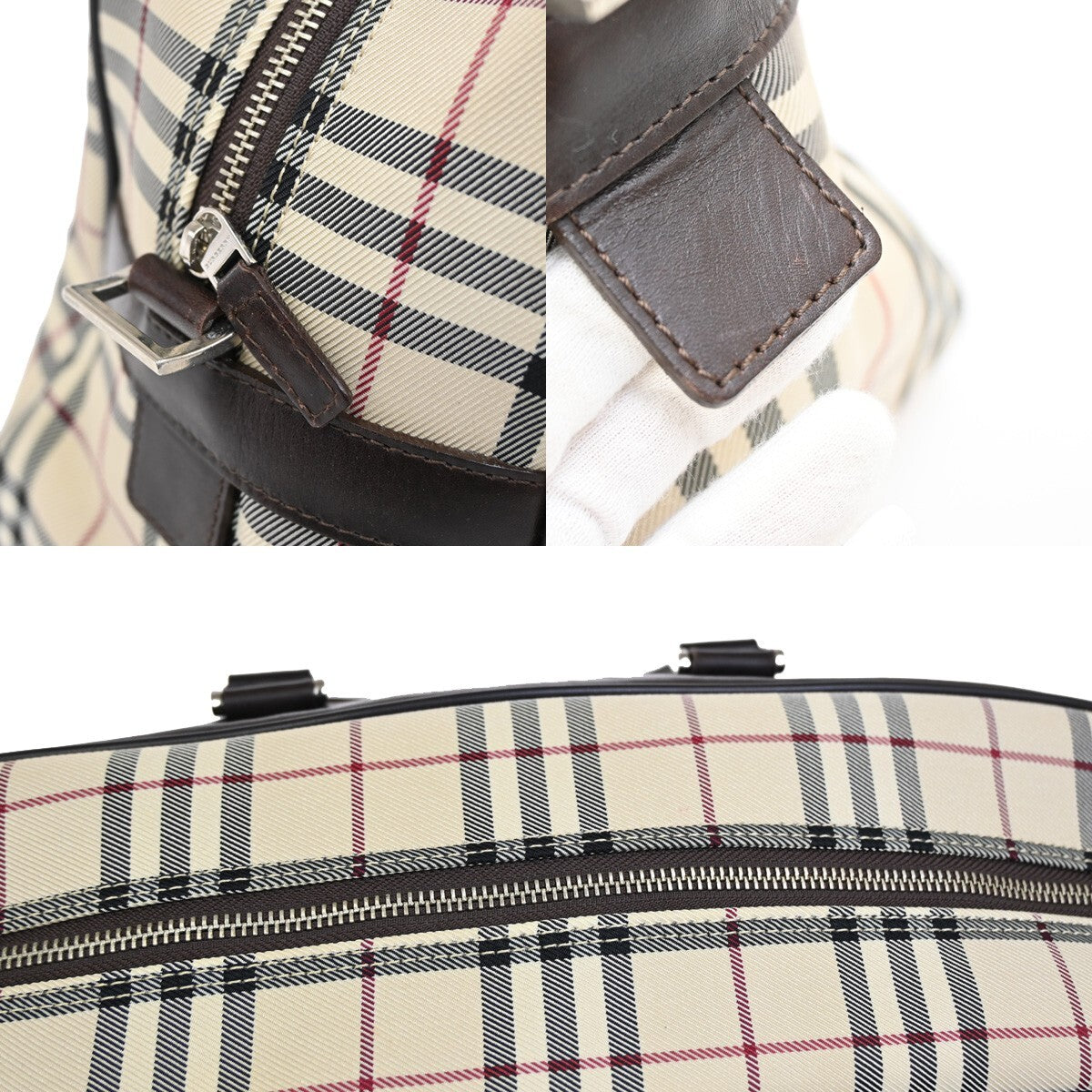 BURBERRY Logo Nova Check Boston Hand Bag Canvas Leather Beige Brown 30FB778