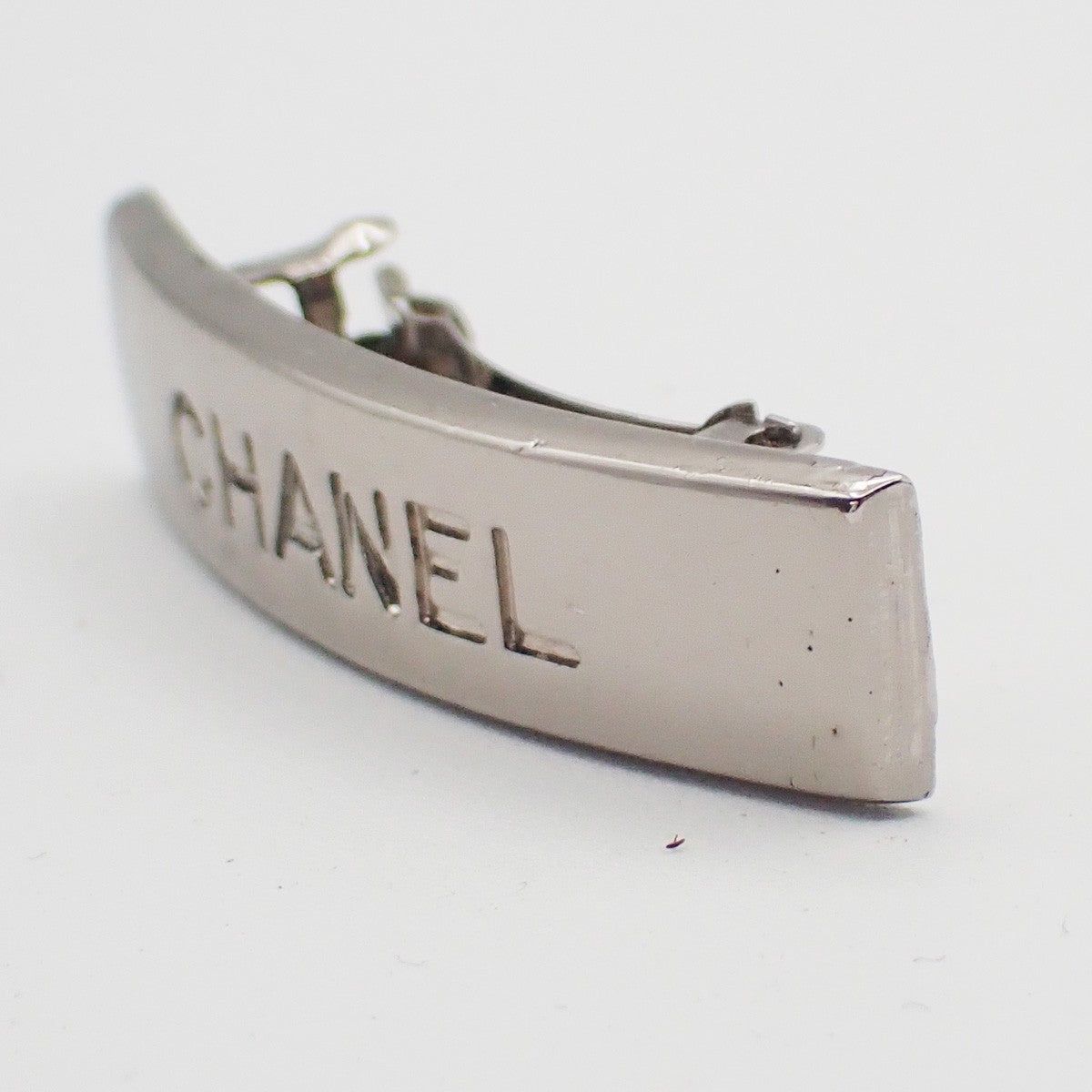 CHANEL Logo Hair Clip Barrette Accessory 99P Silver Made in France 64RQ089