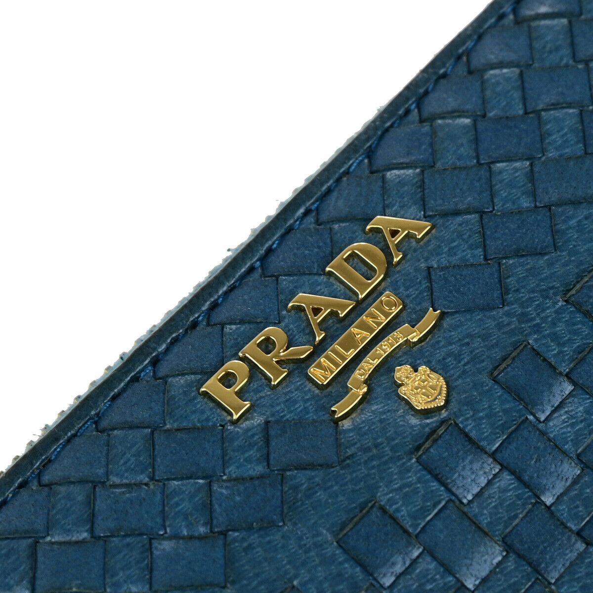 PRADA Logo Madras Long Zipper Long Wallet Pursr Blue GHW Voyage 09YG620