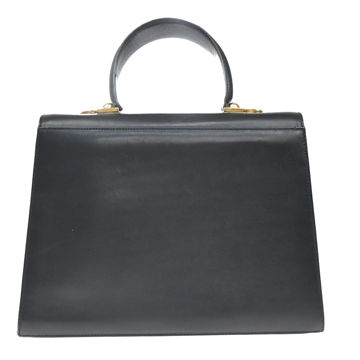 SALVATORE FERRAGAMO Logo Gancini Hand Bag Leather Black GHW Italy 36KA970