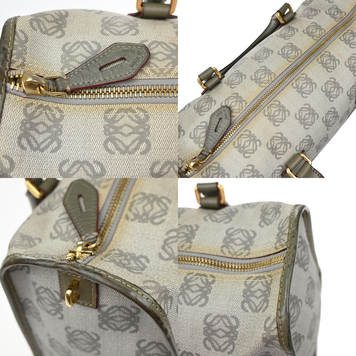 LOEWE Logo AMAZONA Anagram Pattern Hand Bag PVC Leather Gray GHW Spain 35YH954