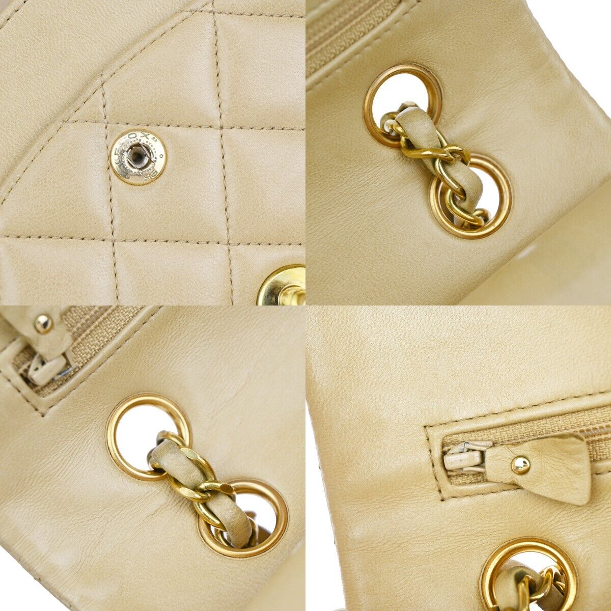 CHANEL CC Matelasse 25 Double Flap Chain Shoulder Bag Leather Beige GHW 381RJ843