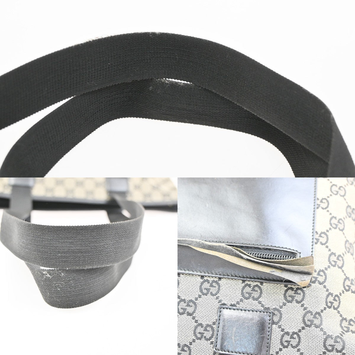 GUCCI Logo GG Pattern Shoulder Hand Bag Canvas Leather Bk Beige Italy 02CA997