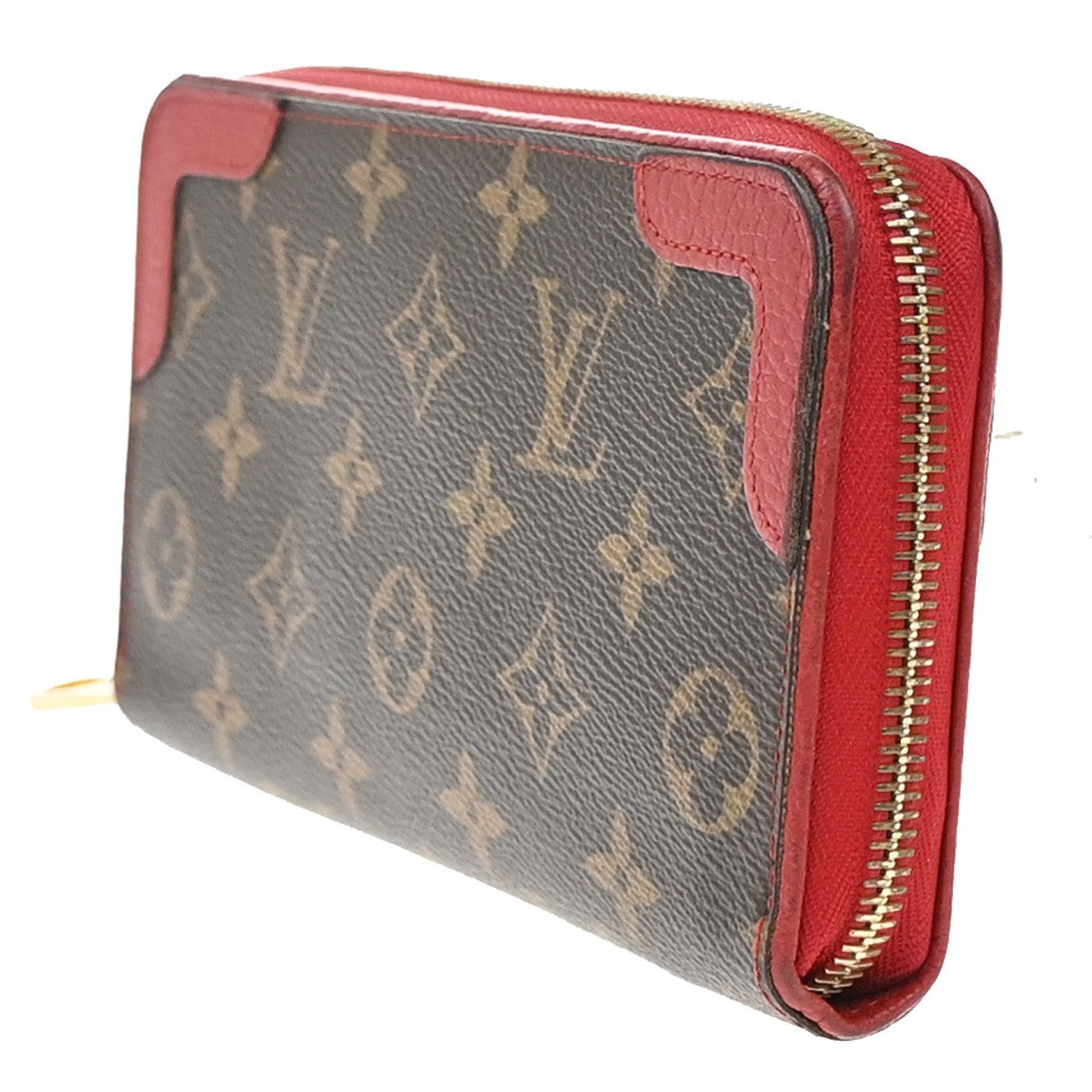 LOUIS VUITTON LV Long Zippy  Wallet Monogram Retiro Brown Red M61187 80KB377