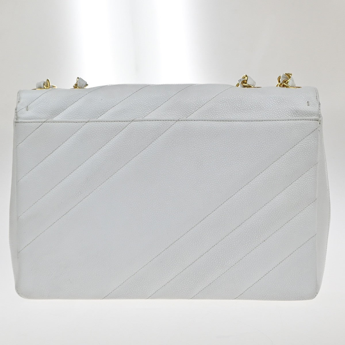 CHANEL CC Chain Shoulder Bag Grained Calfskin Leather White Vintage 834RP178
